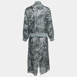 Pre Owned Brunello Cucinelli Grey Ramage Paillete  Silk Cardigan and Skirt S