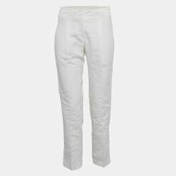 Brunello Cucinelli White Linen Blend Tapered Trousers S
