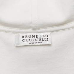 Pre Owned Brunello Cucinelli Cream Silk and Jersey Zip-Up Hoodie L