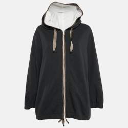 Brunello Cucinelli Dark Grey Cotton Knit Monili Bead Detail Hoodie M