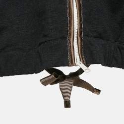 Brunello Cucinelli Dark Grey Cotton Knit Monili Bead Detail Hoodie M