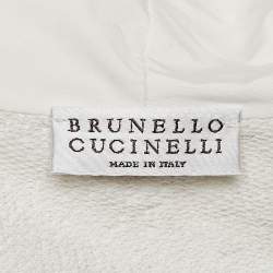 Pre Owned Brunello Cucinelli Grey Monili-Embellished Cotton Knit Hooded Sweatshirt M