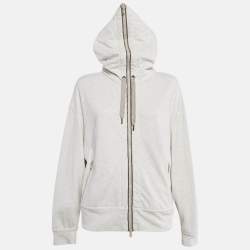Pre Owned Brunello Cucinelli Grey Monili-Embellished Cotton Knit Hooded Sweatshirt M
