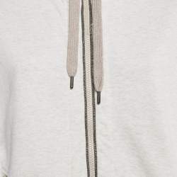 Pre Owned Brunello Cucinelli Grey Monili-Embellished Cotton Knit Hooded Sweatshirt M