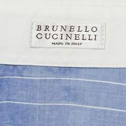 Pre Owned Brunello Cucinelli Blue Stripe Cotton Monili Bead Detail Shirt M