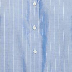 Pre Owned Brunello Cucinelli Blue Stripe Cotton Monili Bead Detail Shirt M