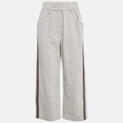 Pre Owned Brunello Cucinelli Off White Monili Side Stripe Cotton Culottes S