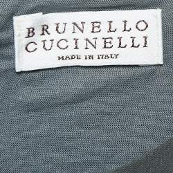 Brunello Cucinelli Grey Cotton Blend Drawstring Tiered Midi Dress M