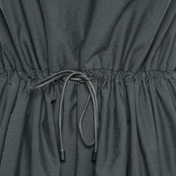 Brunello Cucinelli Grey Cotton Blend Drawstring Tiered Midi Dress M