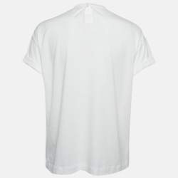 Pre Owned Brunello Cucinelli White Embroidered Cotton Jersey T-Shirt M