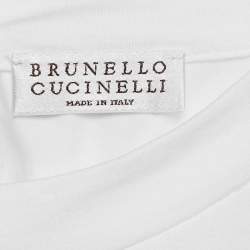 Pre Owned Brunello Cucinelli White Embroidered Cotton Jersey T-Shirt M
