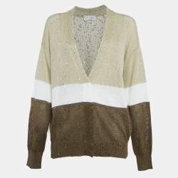 Brunello Cucinelli Brown Sequin Knit  Buttoned Cardigan M