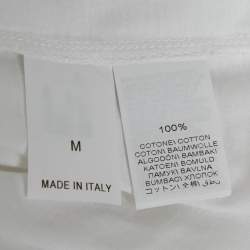 Pre Owned Brunello Cucinelli White Monili Neck Detail Cotton Roll-Up Sleeve T-Shirt M