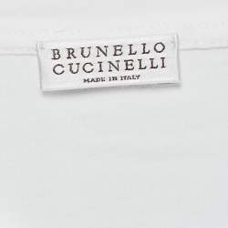 Pre Owned Brunello Cucinelli White Monili Neck Detail Cotton Roll-Up Sleeve T-Shirt M