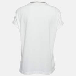 Pre Owned Brunello Cucinelli White Monili Neck Detail Cotton Roll-Up Sleeve T-Shirt M