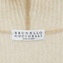 Pre Owned Brunello Cucinelli Beige Rib Knit Hooded Sweater L