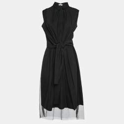 Brunello Cucinelli Black Tulle Waist Tie-Up Detail Midi Dress L