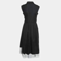 Brunello Cucinelli Black Tulle Waist Tie-Up Detail Midi Dress L