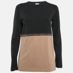 Brunello Cucinelli Grey/Beige Monili Detail Cotton Long Sleeve T-Shirt XL