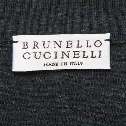 Brunello Cucinelli Grey/Beige Monili Detail Cotton Long Sleeve T-Shirt XL