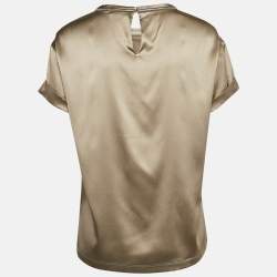 Pre Owned Brunello Cucinelli Khaki Green Silk Monili Beads Top M