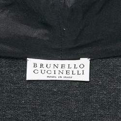 Pre Owned Brunello Cucinelli Dark Grey Cotton Knit Monili Beaded Zip-Up Hoodie M