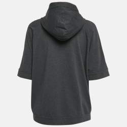 Pre Owned Brunello Cucinelli Dark Grey Cotton Knit Monili Beaded Zip-Up Hoodie M