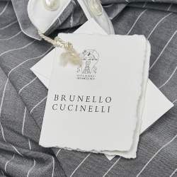 Brunello Cucinelli Grey Stripe Cotton Button Front Midi Dress L