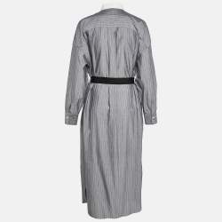 Brunello Cucinelli Grey Stripe Cotton Button Front Midi Dress L