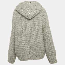 Brunello Cucinelli Grey Sequin Wool Zip-Up Cardigan M