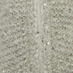 Brunello Cucinelli Grey Sequin Wool Zip-Up Cardigan M