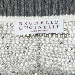 Brunello Cucinelli Grey Sequined Knit V-Neck Jumper S