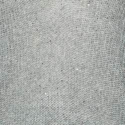 Brunello Cucinelli Grey Sequined Knit V-Neck Jumper S