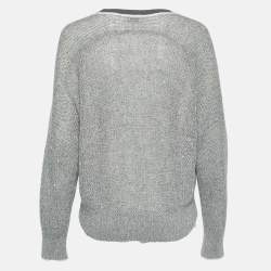 Brunello Cucinelli Grey Sequined Knit V-Neck Jumper S