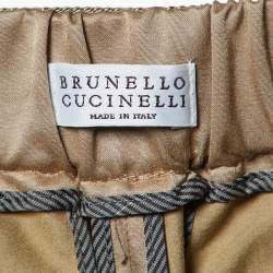 Pre Owned Brunello Cucinelli Beige Cotton Blend Belted Trousers M