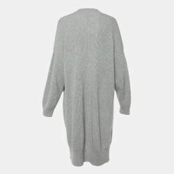 Pre Owned Brunello Cucinelli Grey Sequin Lurex Rib Knit Long Cardigan M