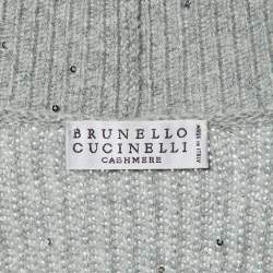 Pre Owned Brunello Cucinelli Grey Sequin Lurex Rib Knit Long Cardigan M