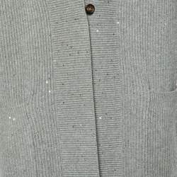 Pre Owned Brunello Cucinelli Grey Sequin Lurex Rib Knit Long Cardigan M