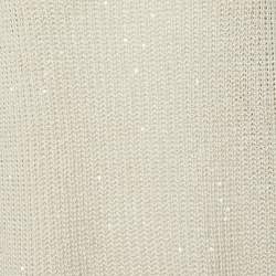 Brunello Cucinelli Beige Sequin Rib Knit V-Neck Sheer Sweater L