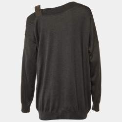 Brunello Cucinelli Grey Cashmere Monili Detail Off Shoulder Sweatshirt XXL