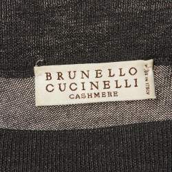 Brunello Cucinelli Grey Cashmere Monili Detail Off Shoulder Sweatshirt XXL
