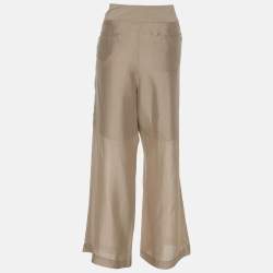 Brunello Cucinelli Beige Silk Wide Leg Trouser M