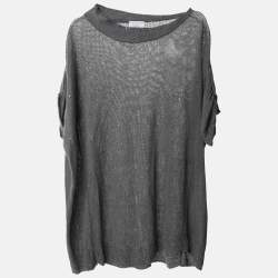 Brunello Cucinelli Grey Silk Knit Sequin Crew Neck Top M