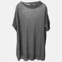 Brunello Cucinelli Grey Silk Knit Sequin Crew Neck Top M