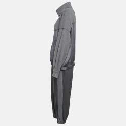 Brunello Cucinelli Grey Satin and Cotton Knit Jacket and Jogger Pants Set M