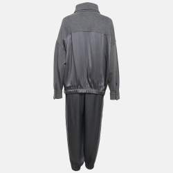 Brunello Cucinelli Grey Satin and Cotton Knit Jacket and Jogger Pants Set M