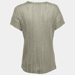 Brunello Cucinelli Grey Sequin Knit Sheer Top M