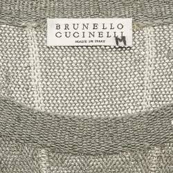 Brunello Cucinelli Grey Sequin Knit Sheer Top M