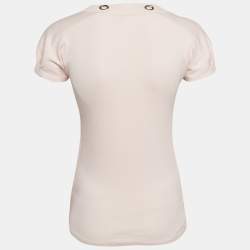 Pre Owned Brunello Cucinelli Pink Rib Knit Short Sleeve Top M