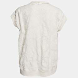 Pre Owned Brunello Cucinelli Off White Fil-coupe Jersey Monili Detail V-Neck Top L